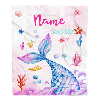 Personalized Baby Girl Blanket Cute Mermaid Design for Kids Newborn Daughter Granddaughter Niece From Mom Aunt Birthday Customized Christmas Fleece Blanket - Thegiftio UK