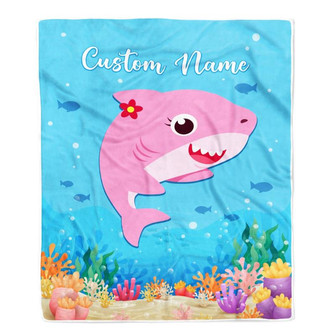 Personalized Baby Girl Blanket Cute Shark Design for Kids Newborn Daughter Granddaughter Niece From Mom Aunt Birthday Customized Christmas Fleece Blanket - Thegiftio