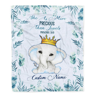 Personalized Baby Girl Blanket From Mom Aunt Elephant She Is More Precious Newborn Daughter Granddaughter Niece Birthday Christmas Customized Fleece Blanket - Thegiftio UK