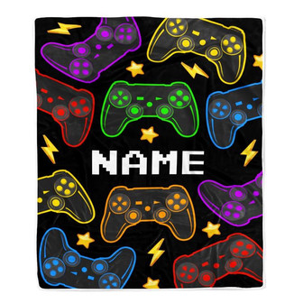 Personalized Bedding Gaming Blanket Name Dark Color Video Game Controller Gamer Blanket for Boys Kids Son Men Women Birthday Christmas Fleece Throw Blanket - Thegiftio UK