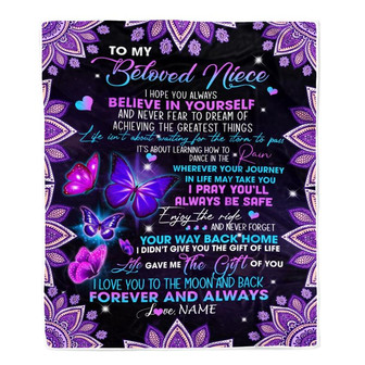 Personalized To Beloved Niece Blanket From Aunt Auntie Uncle I Love You Forever And Always Butterfly Niece Birthday Christmas Customized Fleece Blanket - Thegiftio
