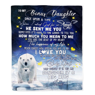 Personalized To My Bonus Daughter Blanket From Mom Polar Bear Never Forget I Love You Stepdaughter Birthday Christmas Customized Bed Fleece Blanket - Thegiftio UK
