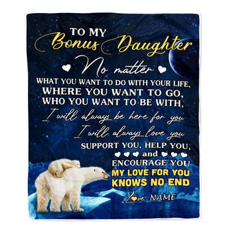 Personalized To My Bonus Daughter Blanket From Mom Polar Bear I Will Always Love You Stepdaughter Birthday Graduation Christmas Customized Bed Fleece Blanket - Thegiftio UK