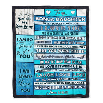 Personalized To My Bonus Daughter Blanket From Stepmother Wood I Love You It A Big Hug Stepdaughter Birthday Graduation Christmas Customized Fleece Blanket - Thegiftio UK