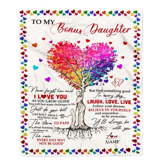Personalized To My Bonus Daughter Blanket From Stepmother Colorful Tree Never Forget I Love You Stepdaughter Birthday Christmas Customized Fleece Blanket - Thegiftio UK