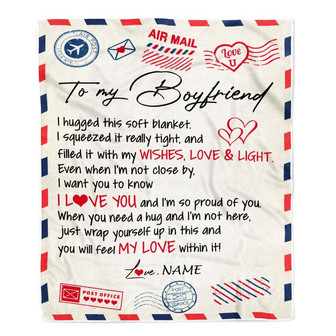 Personalized To My Boyfriend Blanket Air Mail Letter I Love You Boyfriend For Him Birthday Valentines Day Christmas Fleece Throw Blanket - Thegiftio UK