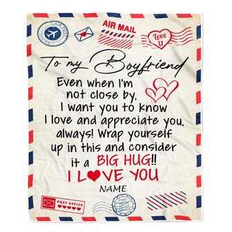 Personalized To My Boyfriend Blanket From Girlfriend I Love You Hugs Air Mail Letter Boyfriend Birthday Valentine's Day Christmas Customized Fleece Blanket - Thegiftio UK