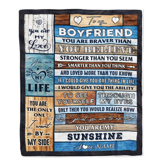 Personalized To My Boyfriend Blanket From Girlfriend Wood You Are My Sunshine I Love You Boyfriend Anniversary Valentines Day Christmas Fleece Throw Blanket - Thegiftio UK