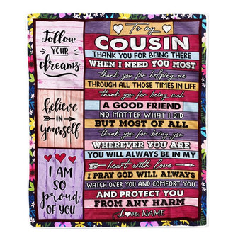 Personalized To My Cousin Blanket from Family You Will Always Be In My Heart Cousin Birthday Thanksgiving Christmas Customized Fleece Throw Blanket - Thegiftio