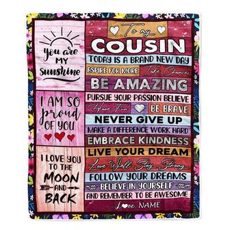 Personalized To My Cousin Blanket Never Give Up Live Your Dream Pink Wood Cousin Birthday Graduation Christmas Customized Fleece Blanket - Thegiftio UK