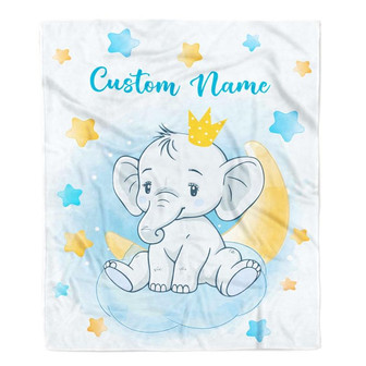 Personalized Custom Baby Blanket for Baby Boy Elephant Stars Newborn Son Daughter Grandson Niece Nephew Birthday Customized Christmas Fleece Blanket - Thegiftio UK