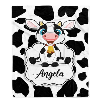 Personalized Custom Name Blanket For Boy Girl Cow Design Kids Nursery Newborn Daughter Granddaughter Niece Birthday Customized Christmas Fleece Throw Blanket - Thegiftio UK