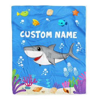 Personalized Custome Name Baby Blanket for Boys Girls With Shark Design Kids Newborn Daughter Granddaughter Niece Birthday Customized Bed Fleece Throw Blanket - Thegiftio
