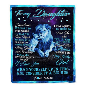 Personalized To My Daughter Blanket from Dad Lion Sometimes It's Hard to Find Words Daughter Birthday Christmas Customized Fleece Blanket - Thegiftio UK