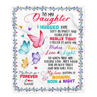 Personalized To My Daughter Blanket From Mom Dad Butterfly I Huggest This Soft Blanket Daughter Birthday Graduation Christmas Bed Quilt Fleece Throw Blanket - Thegiftio UK