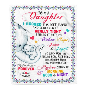 Personalized To My Daughter Blanket From Mom Dad Elephant I Huggest This Soft Blanket Daughter Birthday Graduation Christmas Bed Customized Fleece Blanket - Thegiftio UK