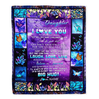 Personalized To My Daughter Blanket from Mom Dad Laugh Love Life Believe in Yourself Butterfly Flowers Daughter Birthday Christmas Customized Fleece Blanket - Thegiftio UK