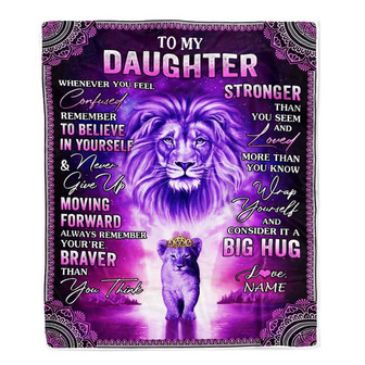 Personalized To My Daughter Blanket From Mom Dad I Love You It A Big Hug Lion Daughter Birthday Graduation Christmas Customized Fleece Throw Blanket - Thegiftio UK