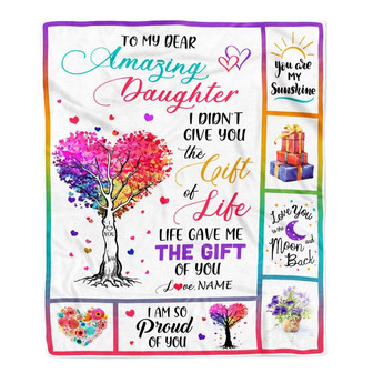 Personalized To My Daughter Blanket From Mom Dad Tree Colorful Life Gave Me The Gift Of You Daughter Birthday Christmas Bed Quilt Fleece Throw Blanket - Thegiftio UK
