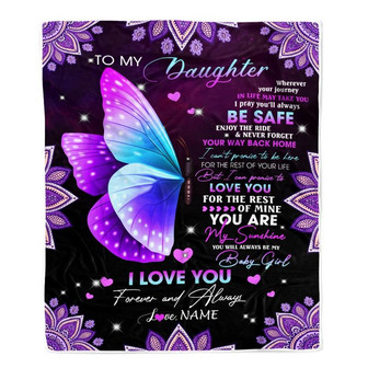 Personalized To My Daughter Blanket From Mom Dad Wherever Your Journey Butterfly Daughter Birthday Christmas Customized Bed Quilt Fleece Throw Blanket - Thegiftio UK