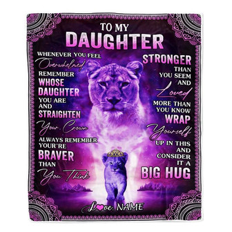 Personalized To My Daughter Blanket From Mom Lion I Love You It A Big Hug Letter To My Daughter Birthday Graduation Christmas Customized Fleece Throw Blanket - Thegiftio UK