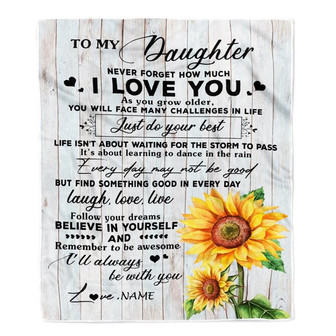 Personalized To My Daughter Blanket From Mom Mother Dad Sunflower Wood Laugh Love Live Daughter Birthday Christmas Customized Bed Quilt Fleece Throw Blanket - Thegiftio UK