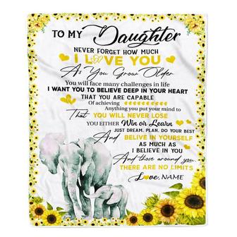 Personalized To My Daughter Blanket from Mom Mother Never Forget I Love You Sunflower Elephant Daughter Birthday Christmas Customized Bed Fleece Throw Blanket - Thegiftio UK