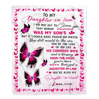 Personalized To My Daughter In Law Blanket From Mother In Law Butterfly Daughter In Law In My Heart Birthday Christmas Customized Fleece Throw Blanket - Thegiftio UK