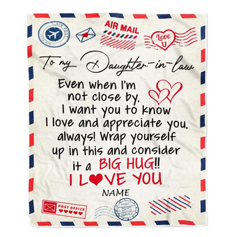 Personalized To My Daughter in law Blanket From Mother in law I Love You Hugs Air Mail Letter Birthday Thanksgiving Christmas Customized Fleece Blanket - Thegiftio UK