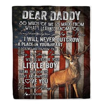 Personalized Dear Daddy Blanket From Son Little Boy Usa Flag Thank You I Love You Dad Deer Father's Day Birthday Christmas Customized Fleece Blanket - Thegiftio UK