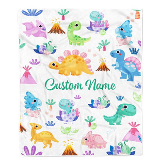 Personalized Dinosaur Baby Blanket With Name Custom Green T Rex For Boy Kids Newborn Son Grandson Nephew Birthday Christmas Customized Bed Fleece Throw Blanket - Thegiftio UK