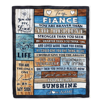 Personalized To My Fiance Blanket From Fiancee Wood You Are My Sunshine I Love You Fiance Anniversary Valentines Day Wedding Christmas Fleece Throw Blanket - Thegiftio UK