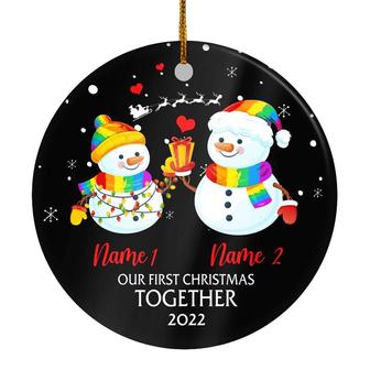 Personalized Our First Christmas 2022 Married Engagement Couple LGBTQ Christmas Snowman Gay Lesbian Love is Pride Customized Christmas Tree Ornament - Thegiftio UK