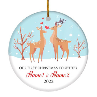 Personalized Our First Christmas Together 2022 Couple Buck and Doe Deer Newlywed Wife Husband Customized Christmas Tree Ornament - Thegiftio UK