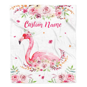 Personalized Flamingo Blanket Custom With Name Floral Flower Newborn Baby Girl Flamingo Daughter Granddaughter Niece Birthday Christmas Fleece Throw Blanket - Thegiftio UK