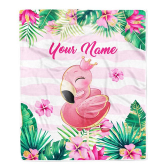 Personalized Flamingo Custom Name Blanket For Baby Girl Newborn Glitter Flamingo Daughter Granddaughter Niece Birthday Christmas Bed Fleece Throw Blanket - Thegiftio