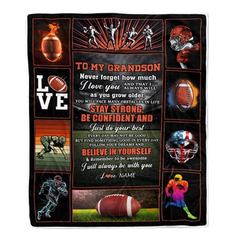 Personalized Football To My Grandson Blanket From Grandma Believe In Yourself Grandson Birthday Graduation Christmas Customized Fleece Throw Blanket - Thegiftio UK