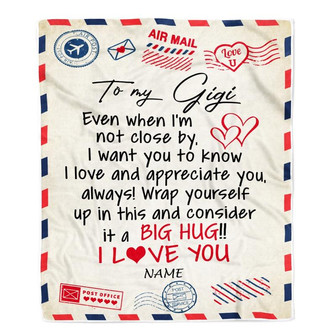 Personalized Gigi Blanket From Grandkids I Love You Hugs Air Mail Letter Gigi Birthday Mothers Day Christmas Customized Fleece Blanket - Thegiftio UK