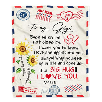 Personalized Gigi Blanket From Grandkids Love Big Hug Air Mail Letter Sunflower Gigi Birthday Mothers Day Christmas Customized Fleece Throw Blanket - Thegiftio UK
