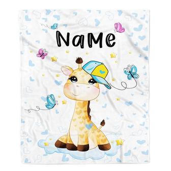 Personalized Giraffe Baby Blanket with Custom Name for Boys Girls Baby Newborn Kids Son Daughter Granddaughter Niece Birthday Christmas Fleece Blanket - Thegiftio UK
