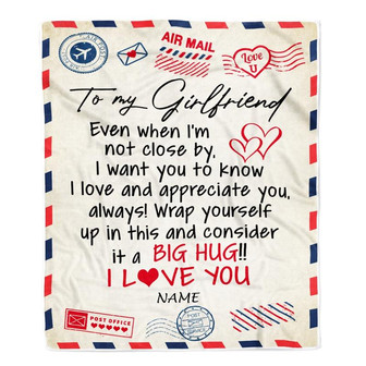 Personalized To My Girlfriend Blanket From Boyfriend I Love You Hugs Air Mail Letter Girlfriend Birthday Valentine's Day Christmas Customized Fleece Blanket - Thegiftio UK