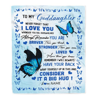Personalized to My Goddaughter Blanket from Godmother Godfather Braver Stronger Loved Butterfly Niece Birthday Christmas Customized Bed Fleece Throw Blanket - Thegiftio UK