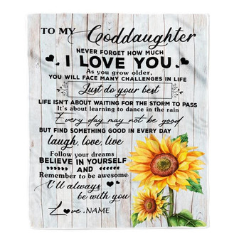 Personalized To My Goddaughter Blanket From Godmother Sunflower Wood Laugh Love Live Goddaughter Birthday Christmas Customized Bed Quilt Fleece Throw Blanket - Thegiftio UK