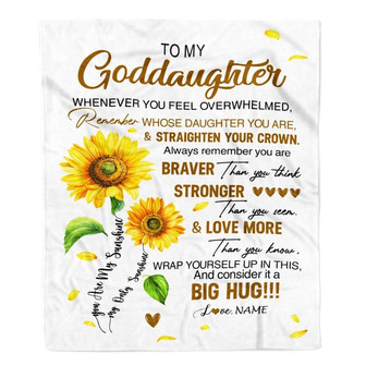 Personalized To My Goddaughter Blanket From Godmother Whenever You Fell Overwhelmed Sunflower Goddaughter Birthday Christmas Customized Bed Fleece Blanket - Thegiftio UK