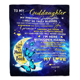 Personalized To My Goddaughter Blanket From Godmother Butterfly Moon My Precious Goddaughter Birthday Christmas Customized Fleece Throw Blanket - Thegiftio