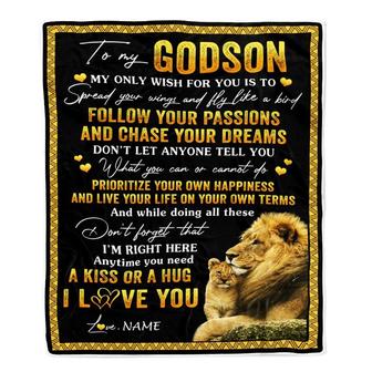 Personalized To My Godson Blanket From Godfather Lion My Only Wish For You Godson Birthday Graduation Christmas Customized Bed Fleece Throw Blanket - Thegiftio UK