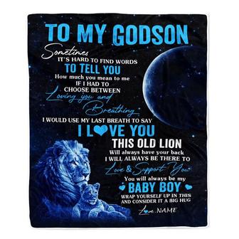 Personalized To My Godson Blanket From Godfather I Love You This Old Lion Godson Birthday Graduation Christmas Customized Bed Fleece Throw Blanket - Thegiftio UK