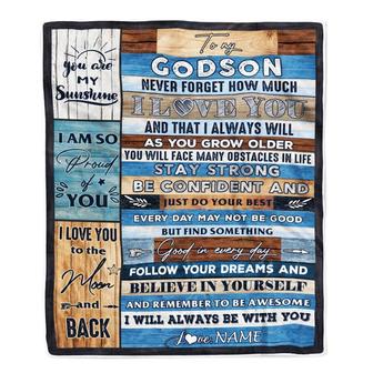 Personalized To My Godson Blanket From Godfather Proud Of You I Love You Wood Godson Birthday Thanksgiving Christmas Customized Fleece Blanket - Thegiftio UK