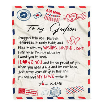 Personalized To My Godson Blanket from Godmother Air Mail Letter I Love You Godson Birthday Christmas Thanksgiving Customized Fleece Throw Blanket - Thegiftio UK