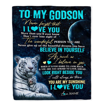 Personalized To My Godson Blanket From Godmother Godfather Never Forget I Love You White Tiger Godchild Godson Graduation Christmas Customized Fleece Blanket - Thegiftio UK